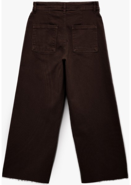 Yüksek Bel Düğmeli Cepli Rahat Kalıp Geniş Paça Denim Pantolon - Culotte Jeans fiyatları