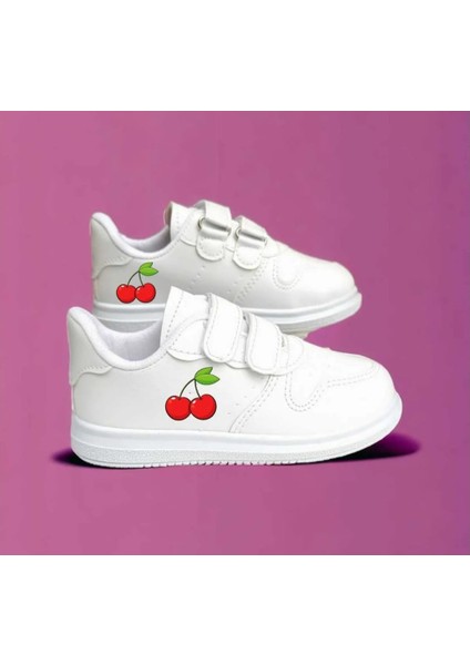 Sevimli Kırmızı Kiraz Desenli Çocuk Spor Ayakkabı