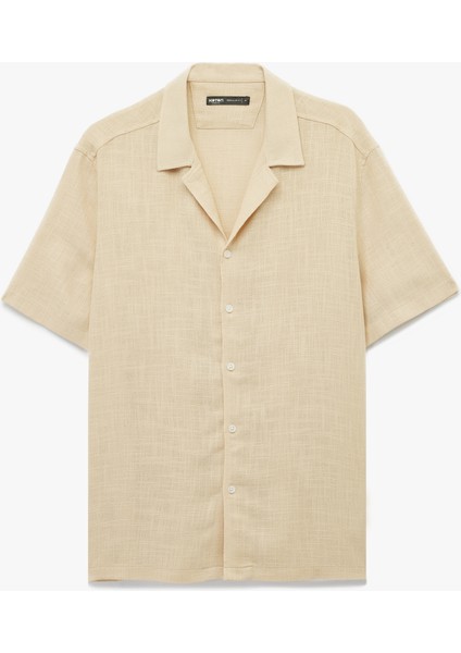 Regular Fit Kısa Kollu Havlu Kumaş Devrik Yaka Pamuklu Gömlek