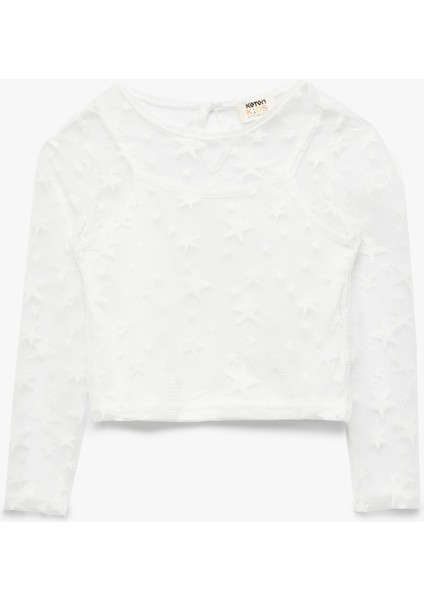 Yıldız Desenli Uzun Kollu Bisiklet Yaka Bluz