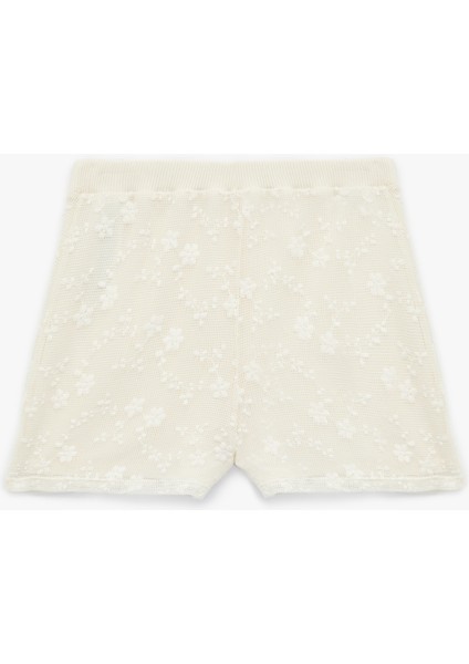 Iki Farklı Kumaş Kullanımlı Ajurlu Çiçekli Dantelli Mikro Şort fiyatları
