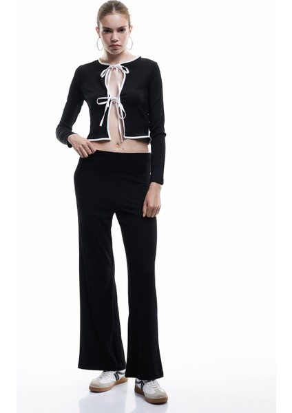 Viskon Karışımlı Yüksek Bel Ispanyol Paça Tayt Pantolon