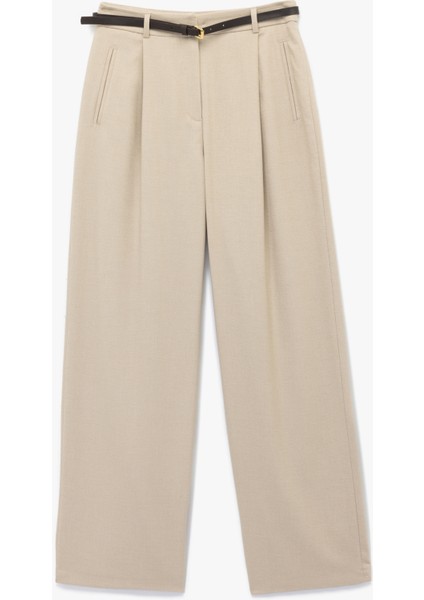 Kemer Detaylı Pileli Cepli Yüksek Bel Palazzo Pantolon