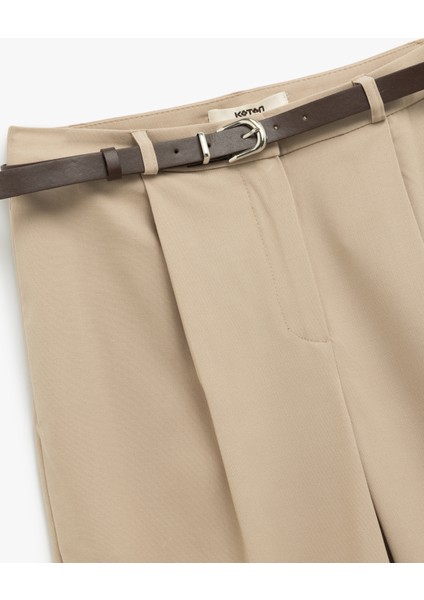 Cepli Pile Detaylı Kemerli Kumaş Cigarette Pantolon modelleri