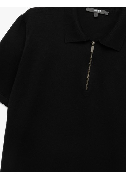 Viskon Regular Fit Polo Yaka Yarım Fermuarlı Kısa Kollu Triko Tişört modelleri