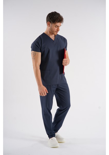 Dr Greys Modeli Lacivert Royal Çift Yön Likralı Premium Scrubs