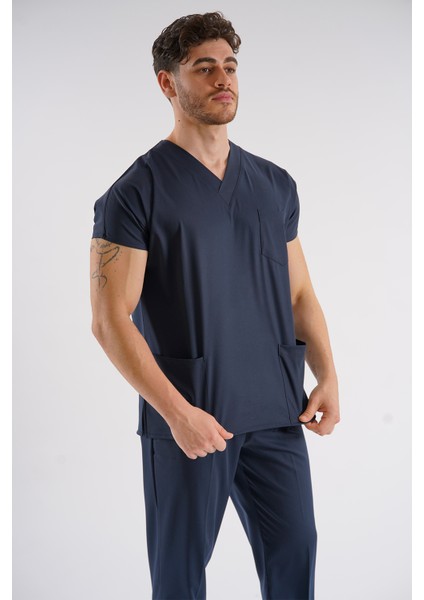 Dr Greys Modeli Lacivert Royal Çift Yön Likralı Premium Scrubs