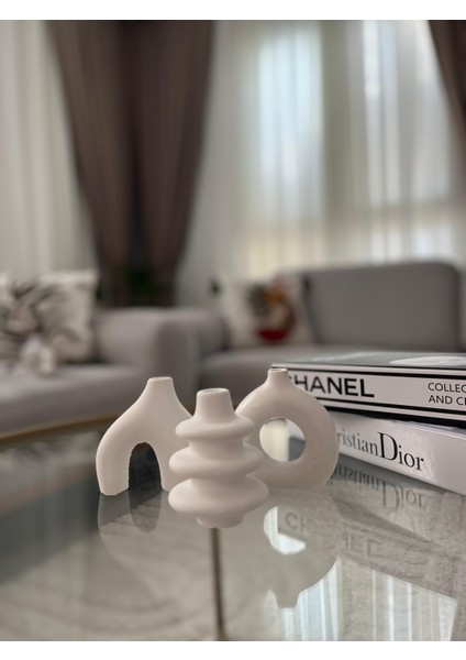 3'lü Bohem Taş Tozu Vazo Dekoratif/Aksesuar Seti