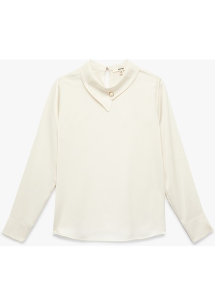 Asimetrik Yaka Uzun Kollu Saten Bluz