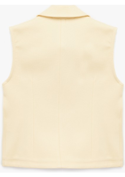 Slim Fit Gold Düğme Detaylı Kolsuz Ceket Yaka Yelek
