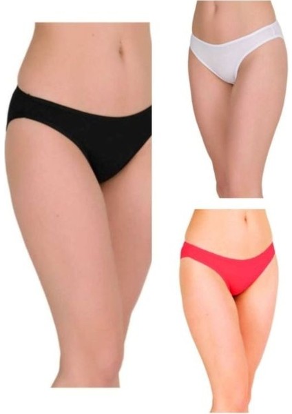 Berrak 12'li (Siyah - Beyaz - Kırmızı Renkler) Pamuklu ve Likralı Kadın Bikini Külot