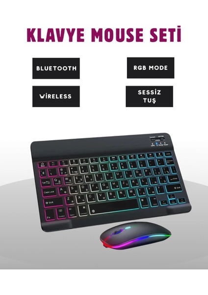 Türkçe Q Klavye Düzenli Rgb Kablosuz Klavye Mouse Set