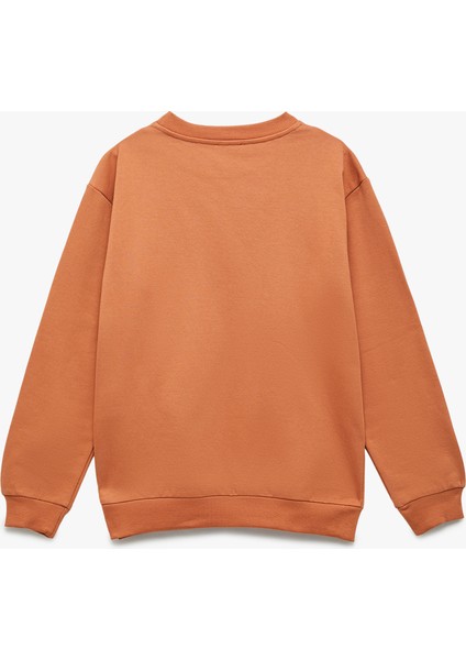 Pamuklu Uzun Kollu Bisiklet Yaka Baskılı Oversize Sweatshirt fiyatları