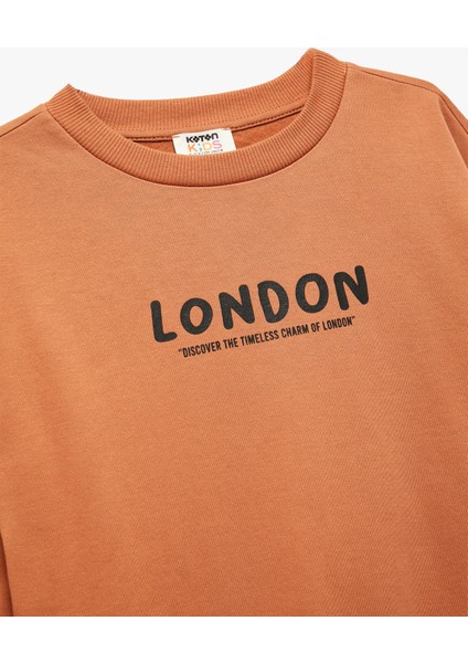 Pamuklu Uzun Kollu Bisiklet Yaka Baskılı Oversize Sweatshirt modelleri