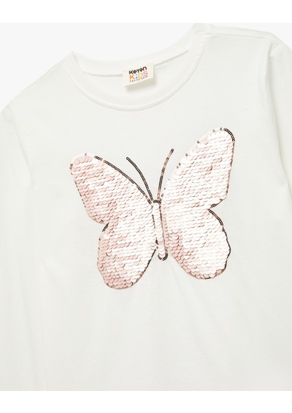 Pullu Payetli Uzun Kollu Bisiklet Yaka Pamuklu Tişört modelleri