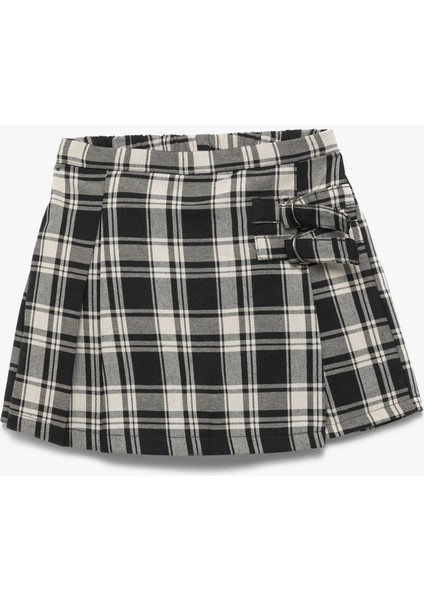 Pamuklu Metal Tokalı Ekoseli Şort Etek