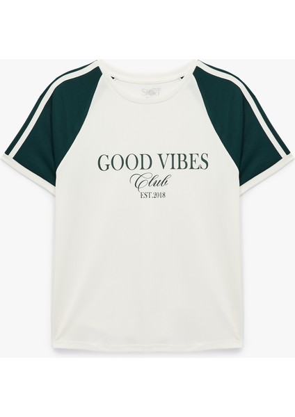 Kısa Kollu Bisiklet Yaka Baskılı Oversize Spor Tişört