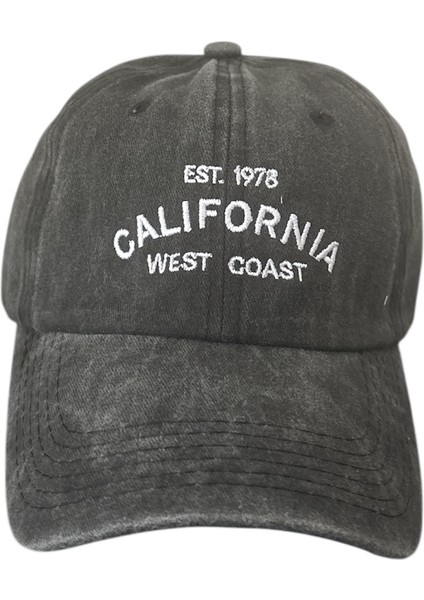 Vintage Görünümlü Unisex Lüks Yıkamalı Nakışlı Şapka - Koyu Gri