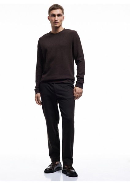 Pamuklu Uzun Kollu Dokulu Basic Bisiklet Yaka Sweatshirt fiyatları