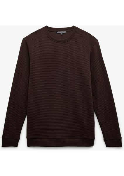 Pamuklu Uzun Kollu Dokulu Basic Bisiklet Yaka Sweatshirt modelleri