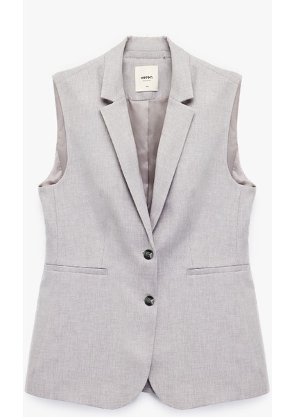 Kruvaze Yaka Kolsuz Uzun Blazer Yelek