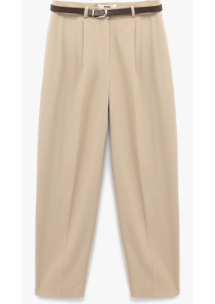 Cepli Pile Detaylı Kemerli Kumaş Cigarette Pantolon