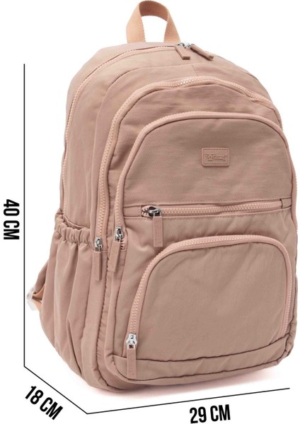 Young 17305 Pudra Laptop Bölmeli Çok Cepli Fonksiyonel Kadın Sırt Çantası