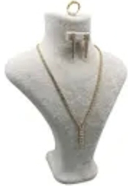 Krem Renk Süet Kumaş Takım Takı Mankeni, 28/22 cm, Şık ve Zarif Sergileme Ürünü