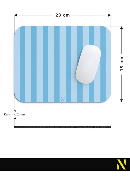 Mavi Renkli Çizgili Ergonomik Mouse Pad - 23 cm x 19 cm - Kaydırmaz Taban Ev ve Ofis Kullanımı Için Ideal Fare Altlığı Mousepad