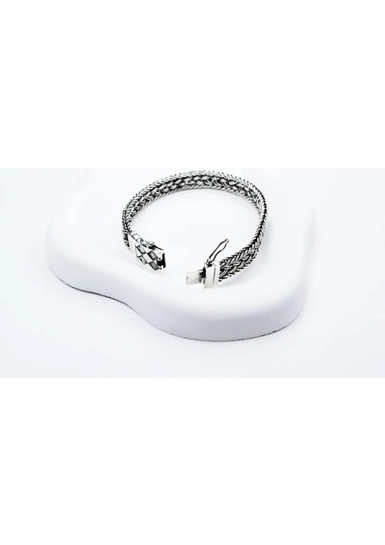 El Örmesi Papağan Kilitli Gümüş Erkek Bileklik