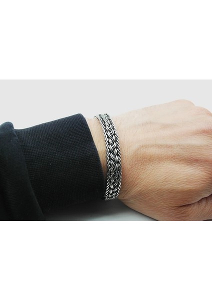 El Örmesi Papağan Kilitli Gümüş Erkek Bileklik