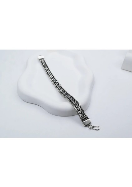 El Örmesi Papağan Kilitli Gümüş Erkek Bileklik