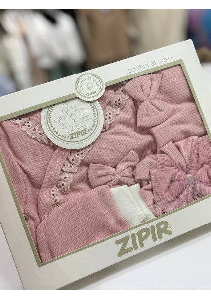 Zıpır %100 Pamuk Yenidoğan 5li Dantelli Pembe Hastane Çıkışı