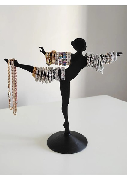 Şık Balerin Tasarımlı Takı Standı, Çok Fonksiyonlu, Sert Plastik, Siyah fiyatları