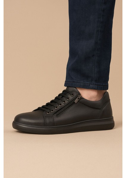 Bağcıklı Fermuar Detaylı Deri Erkek Ayakkabı