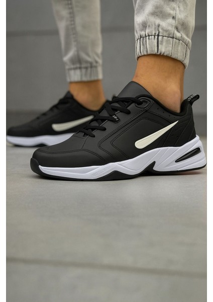Taban Kalın Düz Siyah Cilt Sneaker Ayakkabı Kadın Spor Erkek Spor
