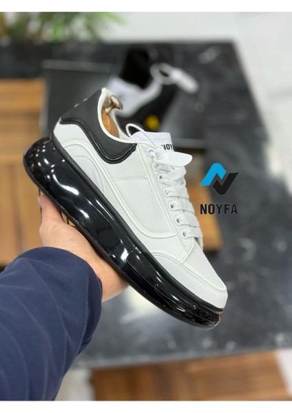 Unisex Siyah Beyaz Nefes Alabilen Bağcıklı Spor Ayakkabı
