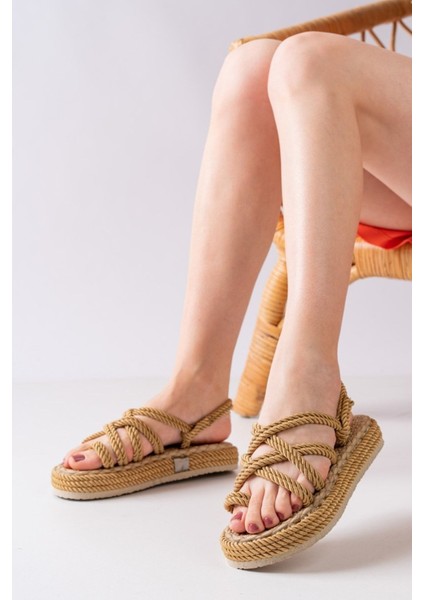 Hs Ayak Sesi Kadın Gold Halat Ipli Yüksek Taban Hasır Sandalet fiyatları