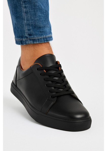 Düz Taban Siyah Erkek Klasik Spor Sneaker Ayakkabı Erkek Klasik Ayakkabı