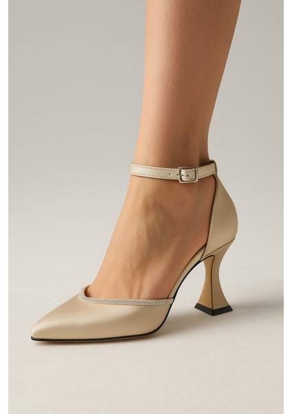 Saten Ucu Sivri Taşlı Topuklu Ayakkabı Topuklu Ayakkabı Kadın Topuklu Abiye Ayakkabı