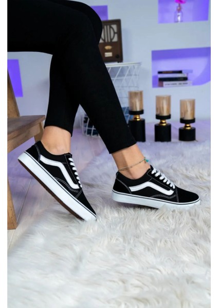 Kadın Erkek Siyah Beyaz Keten Spor Ayakkabı Sneaker