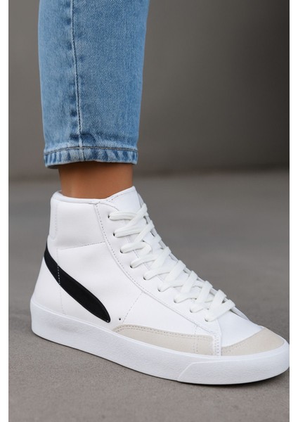 Beyaz Siyah Bilekli Spor Ayakkabı Bilekli Spor Ayakkabı Kadın Spor