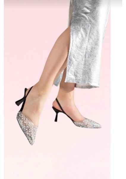 Şeffaf Inci Detaylı Topuklu Ayakkabu