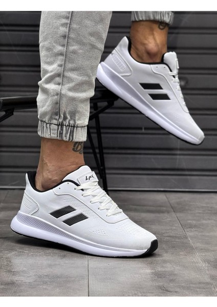 Erkek Beyaz Bağcıklı Triko Günlük Sneaker SRV1110