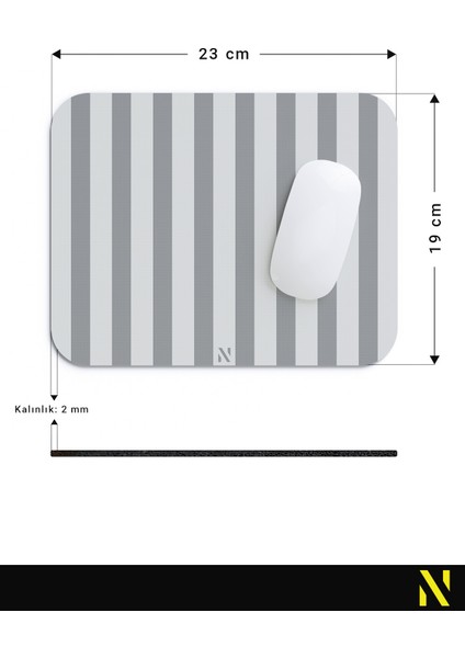 Gri Renkli Çizgili Ergonomik Mouse Pad - 23 cm x 19 cm - Kaydırmaz Taban Ev ve Ofis Kullanımı Için Ideal Fare Altlığı Mousepad