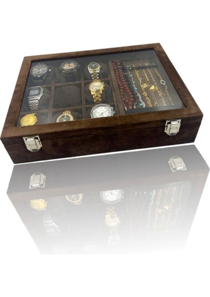 Kahverengi Süet Takı Kutusu, 9'lu Saat, Bileklik ve Tesbih Saklama Kapsülü indirimleri