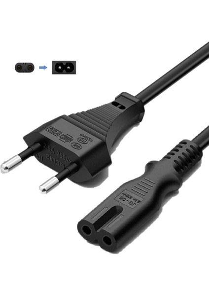Radyo Teyp Yazıcı Elektrik Power Güç Kablosu Fişi Ps2/3/4 2 Pin C7 (1.5 Metre) modelleri