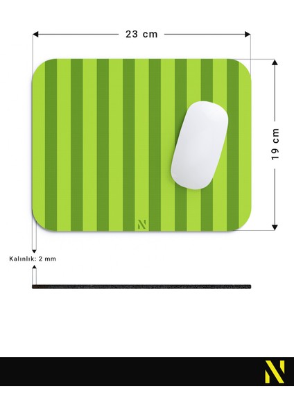 Yeşil Renkli Çizgili Ergonomik Mouse Pad - 23 cm x 19 cm - Kaydırmaz Taban Ev ve Ofis Kullanımı Için Ideal Fare Altlığı Mousepad