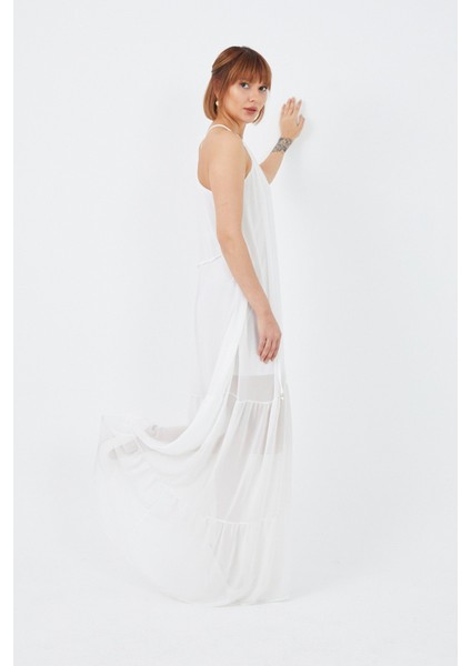 Beli Bağlamalı Askılı Elbise