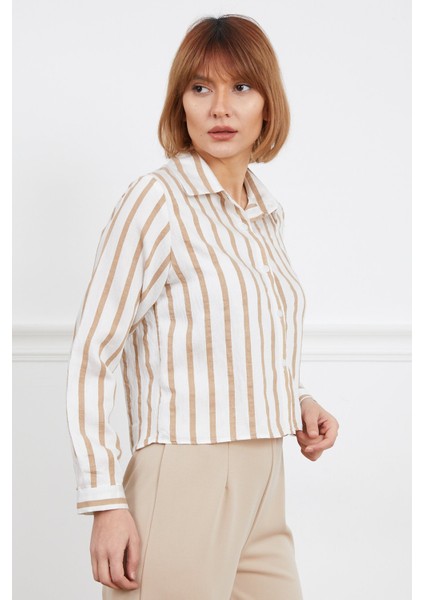 Çizgili Crop Gömlek modelleri